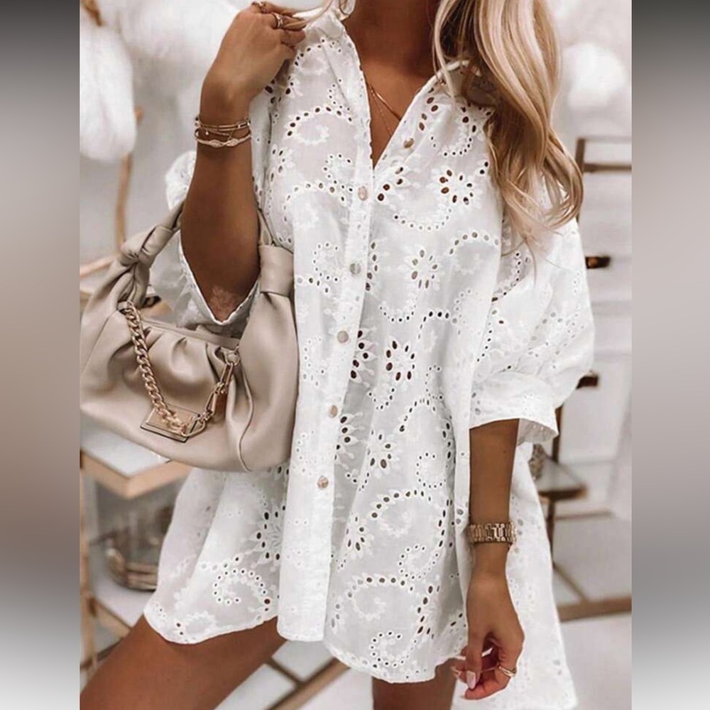White Eyelet Tunic Dress - Picture 4 of 14